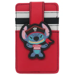 Disney Vegan Leather Wallet, ID Card Holder, Pirate Stitch Pose Red White BlacK