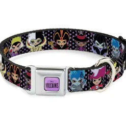 DISNEY VILLAINS Text Full Color Lavender/Black Seatbelt Buckle Collar - Disney 11-Sweet Chibi Villain Poses Polka Dot Black/Lavender