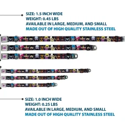 DISNEY VILLAINS Text Full Color Lavender/Black Seatbelt Buckle Collar - Disney 11-Sweet Chibi Villain Poses Polka Dot Black/Lavender