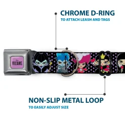 DISNEY VILLAINS Text Full Color Lavender/Black Seatbelt Buckle Collar - Disney 11-Sweet Chibi Villain Poses Polka Dot Black/Lavender