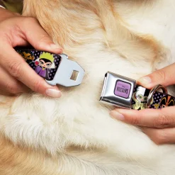 DISNEY VILLAINS Text Full Color Lavender/Black Seatbelt Buckle Collar - Disney 11-Sweet Chibi Villain Poses Polka Dot Black/Lavender