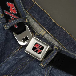 Dodge Challenger R T Emblem Full Color Black White Red Seatbelt Belt - Dodge Challenger R/T Emblem Repeat Black/Blue/White/Red Webbing