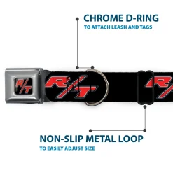 Dodge Challenger R/T Emblem Full Color Black/White/Red Seatbelt Buckle Collar - Dodge Challenger R/T Emblem Repeat Black/Blue/White/Red