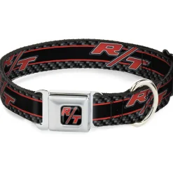 Dodge Challenger R/T Emblem Full Color Black/White/Red Seatbelt Buckle Collar - Dodge Challenger R/T Emblem/Carbon Fiber Stripe Grays/Black/Red