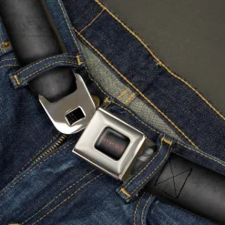 DODGE Full Color Gray Red Seatbelt Belt - Dodge 100th Anniversary Logo Black-Gray Fade/Red Webbing