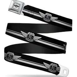 DODGE GARAGE Emblem Full Color Light Gray Black Seatbelt Belt - DODGE GARAGE Emblem Stripe Black/White Webbing