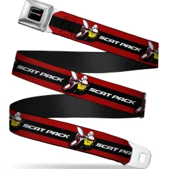 Dodge Red Rhombus Full Color Seatbelt Belt - Dodge SCAT PACK Badge Logo Stripe Red/Black/White Webbing