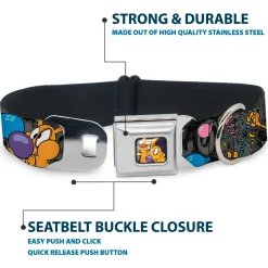 Dog & Cat Pose Full Color Seatbelt Buckle Collar - CatDog Party/Balloons/CATDOG Logo Gray/Black/Multi Color