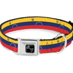 Dog Bone Black/Silver Seatbelt Buckle Collar - Venezuela Flag Continious Repeat