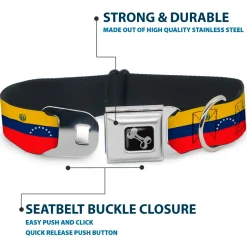 Dog Bone Black/Silver Seatbelt Buckle Collar - Venezuela Flag Continious Repeat