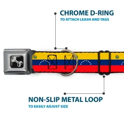 Dog Bone Black/Silver Seatbelt Buckle Collar - Venezuela Flag Continious Repeat