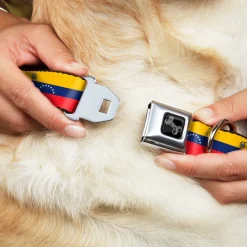 Dog Bone Black/Silver Seatbelt Buckle Collar - Venezuela Flag Continious Repeat