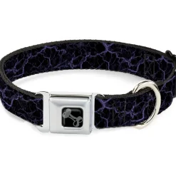 Dog Bone Black/Silver Seatbelt Buckle Collar - Marble Black/Purple
