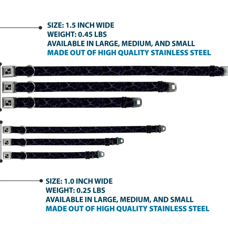 Dog Bone Black/Silver Seatbelt Buckle Collar - Marble Black/Purple