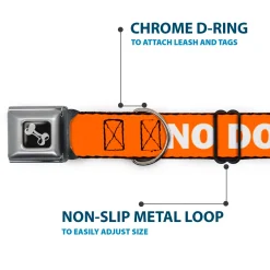 Dog Bone Black/Silver Seatbelt Buckle Collar - Pet Quote NO DOGS Orange/White