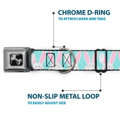Dog Bone Black/Silver Seatbelt Buckle Collar - Easter Bunnies Smiling Sky Blue