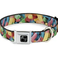 Dog Bone Black/Silver Seatbelt Buckle Collar - Vivid Sour Worms Stacked