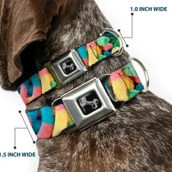 Dog Bone Black/Silver Seatbelt Buckle Collar - Vivid Sour Worms Stacked