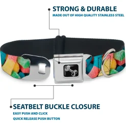 Dog Bone Black/Silver Seatbelt Buckle Collar - Vivid Sour Worms Stacked