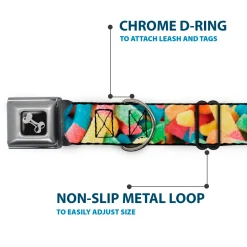 Dog Bone Black/Silver Seatbelt Buckle Collar - Vivid Sour Worms Stacked