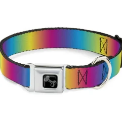 Dog Bone Black/Silver Seatbelt Buckle Collar - Rainbow Ombre