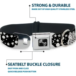 Dog Bone Black/Silver Seatbelt Buckle Collar - Owls Black/White2