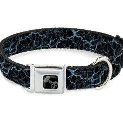 Dog Bone Black/Silver Seatbelt Buckle Collar - Marble Black/Baby Blue