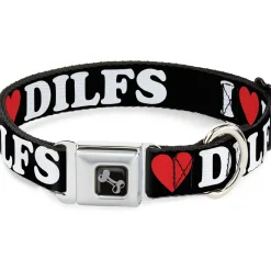 Dog Bone Black/Silver Seatbelt Buckle Collar - I "HEART" DILFS Black/White/Red