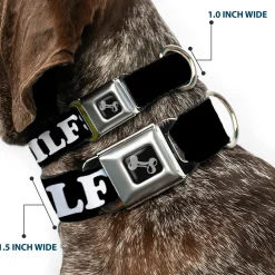 Dog Bone Black/Silver Seatbelt Buckle Collar - I "HEART" DILFS Black/White/Red