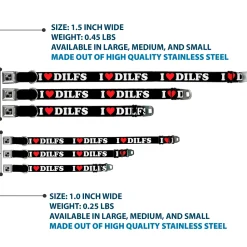 Dog Bone Black/Silver Seatbelt Buckle Collar - I "HEART" DILFS Black/White/Red