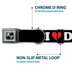 Dog Bone Black/Silver Seatbelt Buckle Collar - I "HEART" DILFS Black/White/Red
