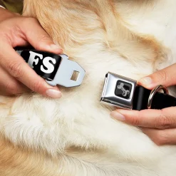 Dog Bone Black/Silver Seatbelt Buckle Collar - I "HEART" DILFS Black/White/Red