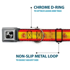 Dog Bone Black/Silver Seatbelt Buckle Collar - Spain Flag Continuous Vintage