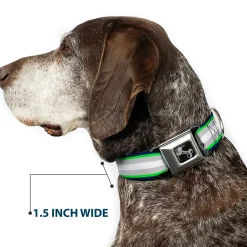 Dog Bone Black/Silver Seatbelt Buckle Collar - Stripes Navy/Neon Green/Silver/White