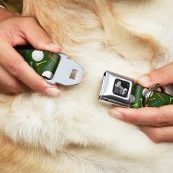 Dog Bone Black/Silver Seatbelt Buckle Collar - Golf Balls/Tees Scattered Green/Multi Color
