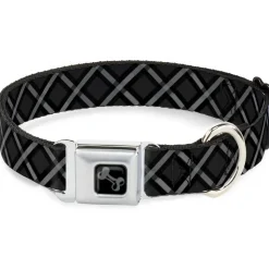 Dog Bone Black/Silver Seatbelt Buckle Collar - Buffalo Plaid X Charcoal/Black/Gray