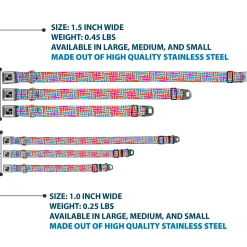 Dog Bone Black/Silver Seatbelt Buckle Collar - Weave CLOSE-UP White/Pink/Orange/Aqua