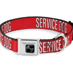 Dog Bone Black/Silver Seatbelt Buckle Collar - SERVICE DOG Red/Black/White