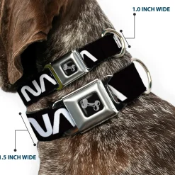 Dog Bone Black/Silver Seatbelt Buckle Collar - NASA Text Black/White