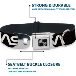 Dog Bone Black/Silver Seatbelt Buckle Collar - NASA Text Black/White