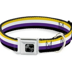 Dog Bone Black/Silver Seatbelt Buckle Collar - Flag Non-Binary Stripe