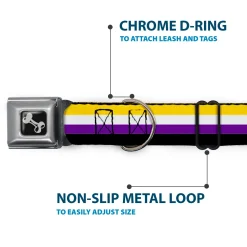 Dog Bone Black/Silver Seatbelt Buckle Collar - Flag Non-Binary Stripe