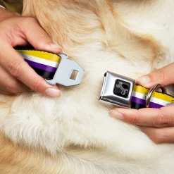 Dog Bone Black/Silver Seatbelt Buckle Collar - Flag Non-Binary Stripe
