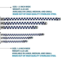 Dog Bone Black/Silver Seatbelt Buckle Collar - Checker Midnight Blue/White