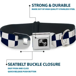 Dog Bone Black/Silver Seatbelt Buckle Collar - Checker Midnight Blue/White