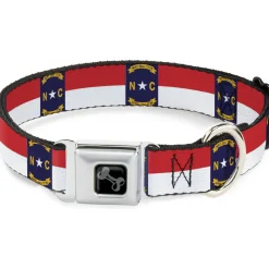Dog Bone Black/Silver Seatbelt Buckle Collar - North Carolina Flag Continuous Repeat