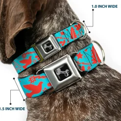 Dog Bone Black/Silver Seatbelt Buckle Collar - GRATEFUL OPTIMISM BE KIND Icons Collage Blue/Red