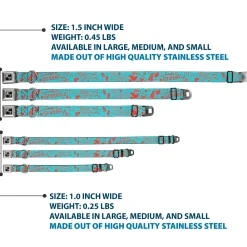 Dog Bone Black/Silver Seatbelt Buckle Collar - GRATEFUL OPTIMISM BE KIND Icons Collage Blue/Red