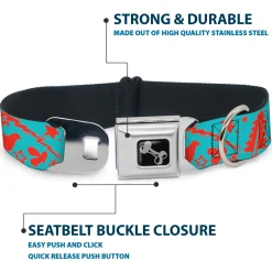 Dog Bone Black/Silver Seatbelt Buckle Collar - GRATEFUL OPTIMISM BE KIND Icons Collage Blue/Red
