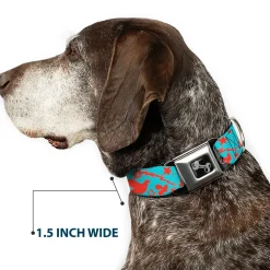 Dog Bone Black/Silver Seatbelt Buckle Collar - GRATEFUL OPTIMISM BE KIND Icons Collage Blue/Red